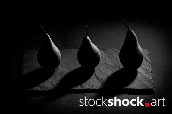 Pears on a black background, black&white, stock image