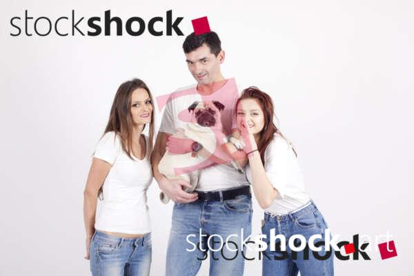 Family with a pug, stock image, jowita niemczyk