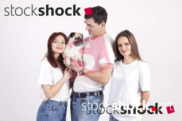 Family with a pug, stock image, jowita niemczyk