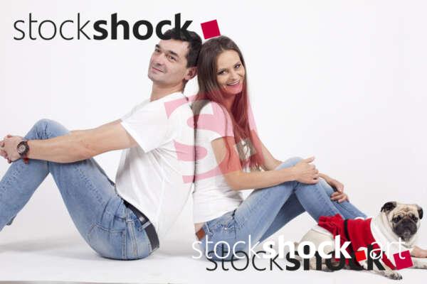 Family with a pug, stock image, jowita niemczyk