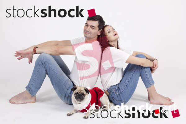 Family with a pug, stock image, jowita niemczyk