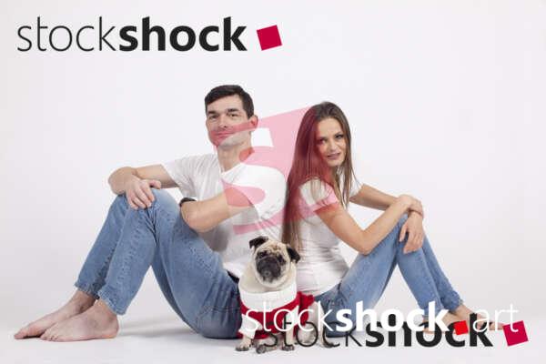 Family with a pug, stock image, jowita niemczyk