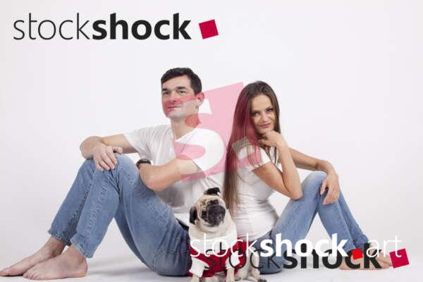 Family with a pug, stock image, jowita niemczyk