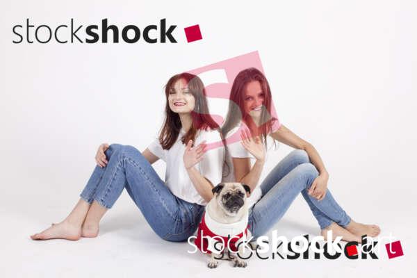 Family with a pug, stock image, jowita niemczyk