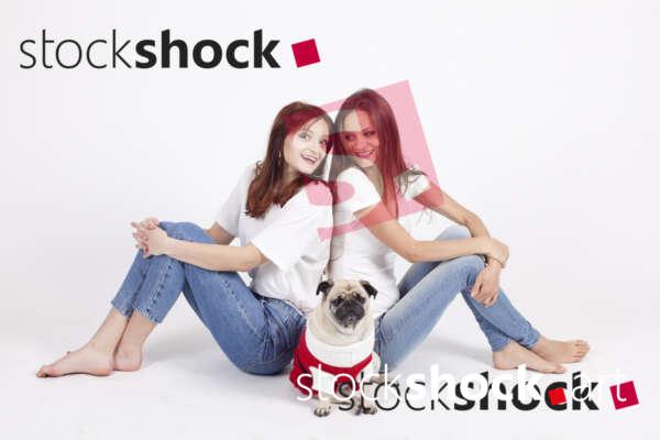 Family with a pug, stock image, jowita niemczyk