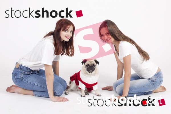 Family with a pug, stock image, jowita niemczyk