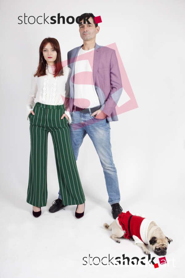 Family with a pug, stock image, jowita niemczyk