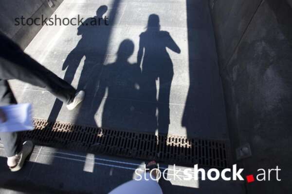 shadow of people in the city, black and white, black and white, stock image