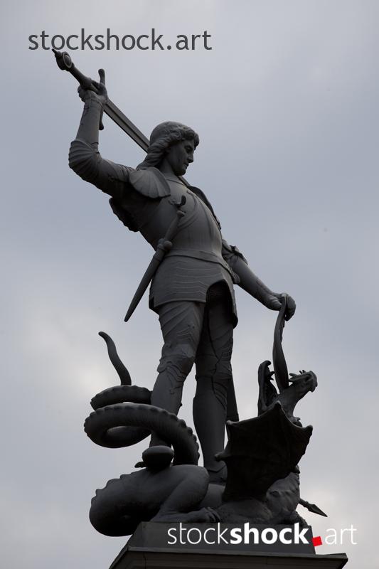 Riga, Latvia. Statue of Saint George in the central square, stock image