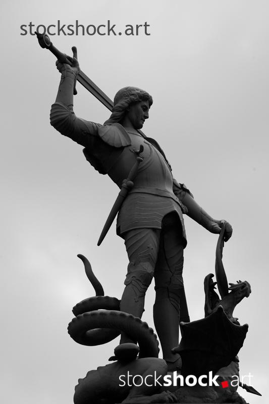 Riga, Latvia. Statue of Saint George in the central square, stock image