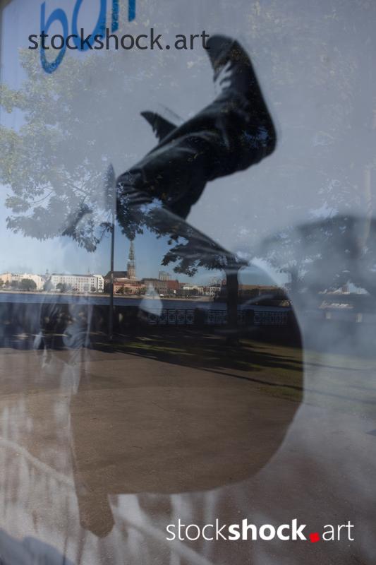 Riga, Latvia. Church of St. Peter. Centrum, architecture, reflection in the mirror - stock image