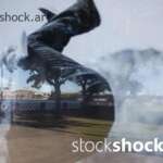 Riga, Latvia, panorama in the reflection of a mirror - stock image