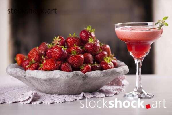 Fruits, strawberries, healthy fruit smoothie, healthy food - stock image
