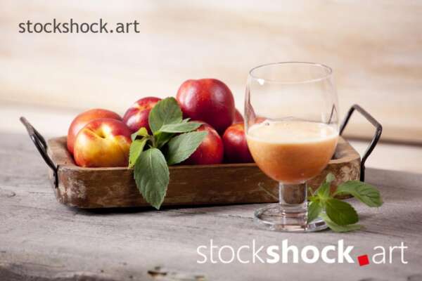 Fruits, peaches, healthy fruit smoothie, healthy food, stock image