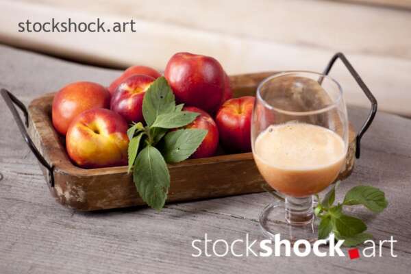 Fruits, peaches, healthy fruit smoothie, healthy food, stock image