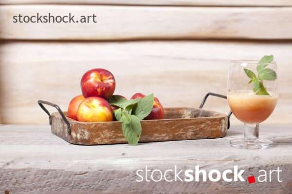 Fruits, peaches, healthy fruit smoothie, healthy food, stock image