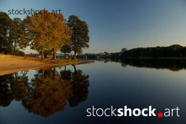Autumn landscape by the lake. Sępólno Krajeńskie, stock image