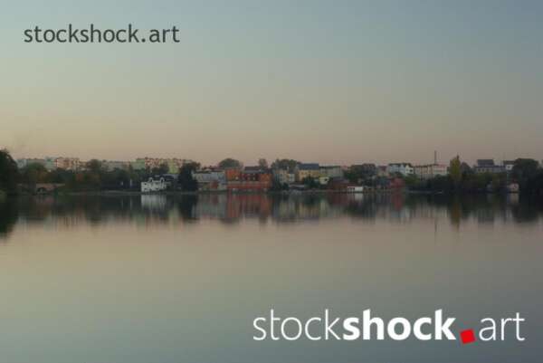 Sępólno Krajeńskie, panorama of the city from the lake side - stock image