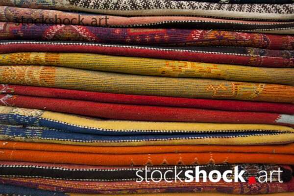 Moroccan patterns, colorful fabrics, stock image