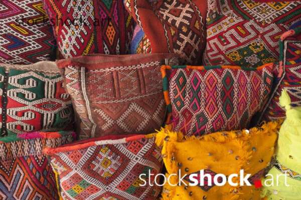 Moroccan patterns, colorful fabrics, stock image