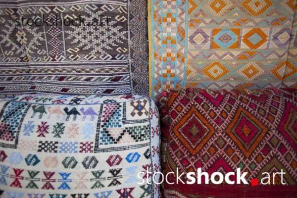 Moroccan patterns, colorful fabrics, stock image