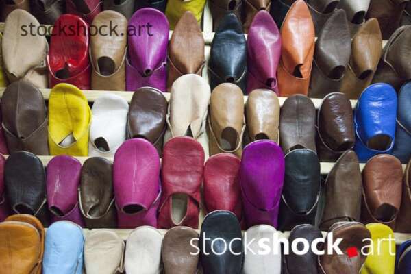 Moroccan colorful shoes in the store