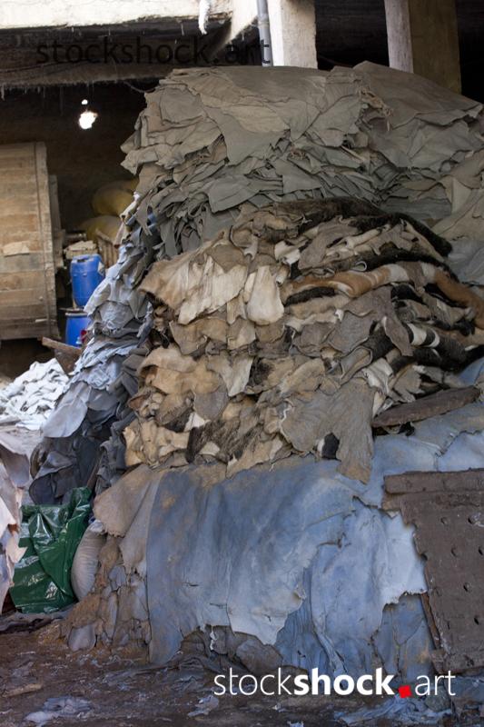 Morocco. Marrakech. Skins lying on a pile in a tannery.