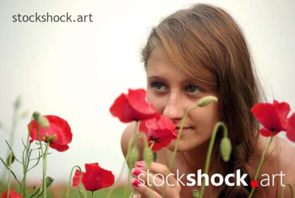 Beautiful girl in a poppy glade