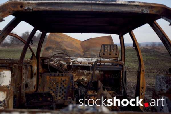 Old, burnt car, rust