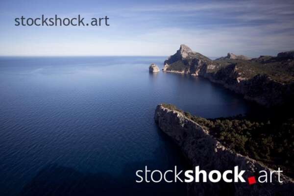 Majorca, view of the Mediterranean Sea, b&w, stock image