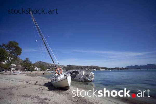 Majorca, sailboat on the Mediterranean Sea, stock image
