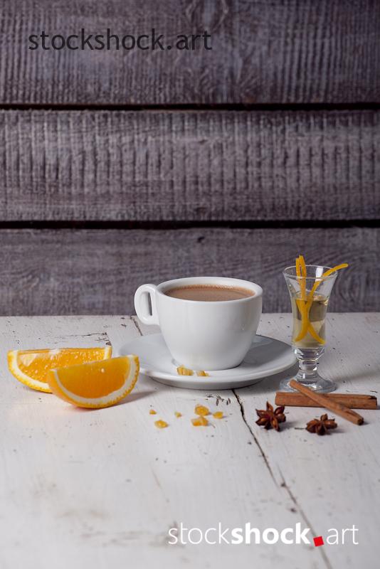 Coffee with orange and cinnamon - stock image