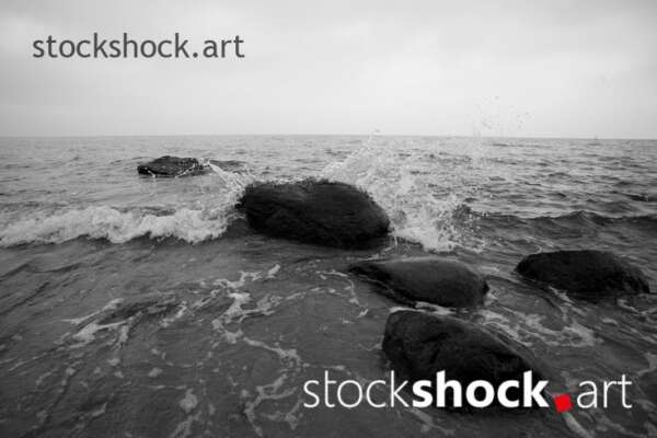 Gdańsk, Baltic Sea, stone shore - stock image