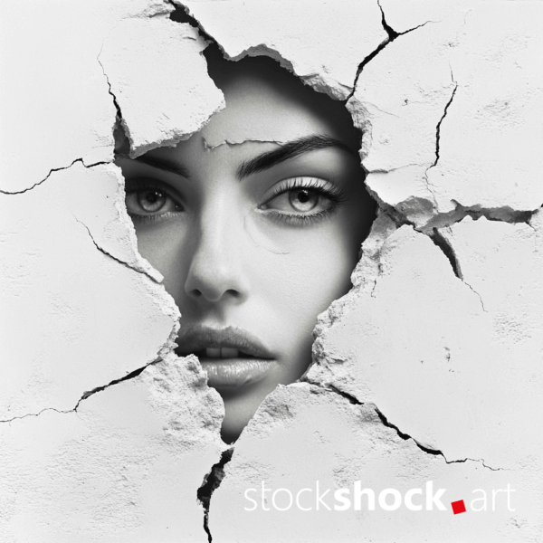 face on a white speckled wall, stock image, midjourney
