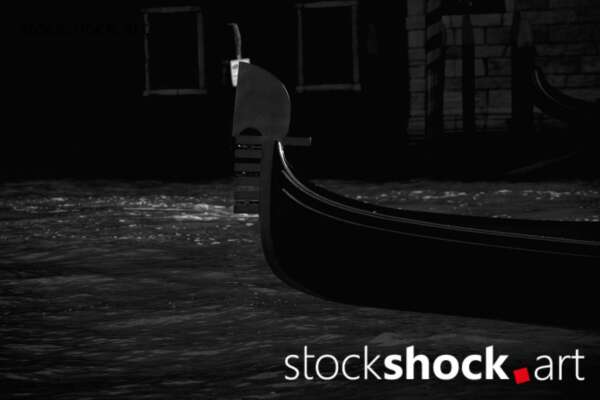 Artistic take on a Venetian gondola, black and white photo, stock image, stockshock.art, jowita niemczyk