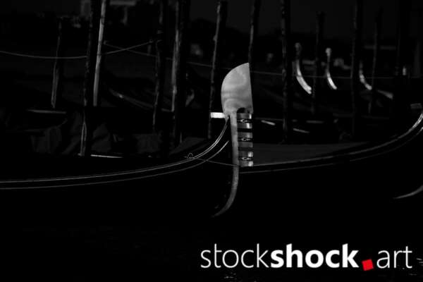 Artistic take on a Venetian gondola, black and white photo, stock image, stockshock.art, jowita niemczyk