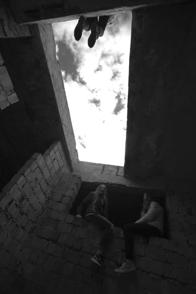 abandoned brick factory, three girlls